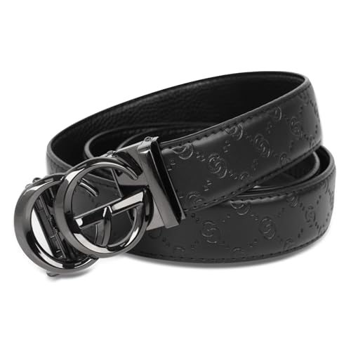 Image of Aurolran Men&Womens Leather Dress Belt Business Automatic Buckle Belt Color-Black Silver Gold