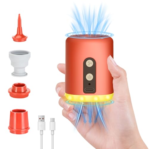 4.5 kPa Elektrische Luftpumpe für Luftmatratze,Tragbare Tiny Pump, Mini Luftpumpe mit Lampe Und 4 Düsen, 1600 mAh Aufladbare Luftpumpe Luftmatratze für Schwimmring Luftbett Vakuumbeutel