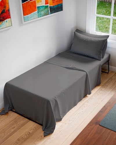 Image of Cot Sheet Set, 33 inch x 75 inch - Easy-Fit Cot Size Mattress Sheets - Dark Grey