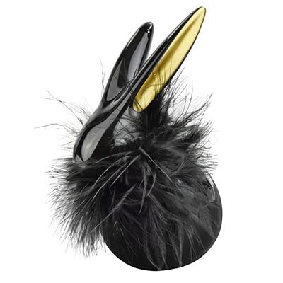 CHICCIE Conejo con cuello de pluma, color negro y dorado, 10 x 6,5 x 12,5 cm, decoración de Pascua