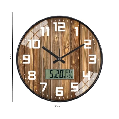 Image of Ash & Roh 12 Inch Silent Quatrz and Non-Ticking Wall Clock with Easy to Read Number and Analog Display Stylish & Decorative Design for Office, Living Room, Bedroom (Rosewood Digital)