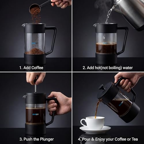 Image of AXEON French Press Coffee & Tea Maker 350ml | Double Walled Borosilicate Glass with 304 Stainless Steel Build | Triple Layer Filtration | Heat Resistant, Rust-Free, Dishwasher Safe | Hot & Cold