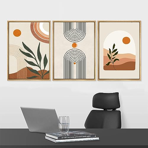 Lienzos bohemios para salon set de 3 cuadros modernos beige y naranja para decorar el hogar 3