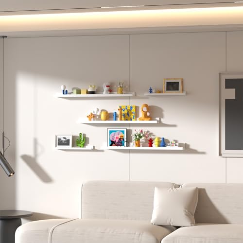Lyeasw 36 Inch White Floating Shelves for Wall Set of 5, Long Picture Ledge Wall Shelf for Living Room, Bedroom, Kitchen, Office, Bathroom, Nursery - Thumbnail 2