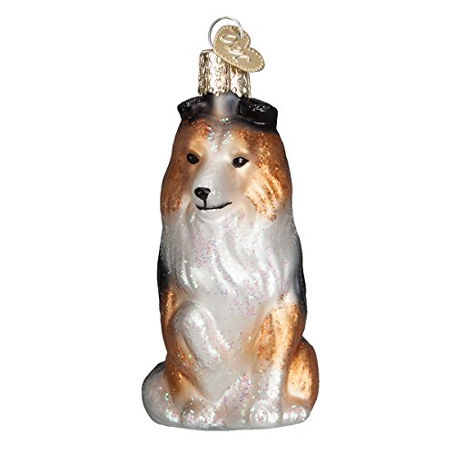 Old World Christmas Dog Collection Glass Blown Ornaments for Christmas Tree Sheltie, White, Brown & Black