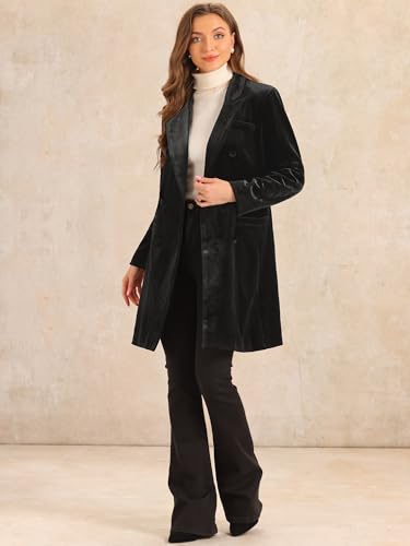 Allegra K Velvet Coat for Women's Lapel Double-Breasted Long Outerwear Winter Coats4