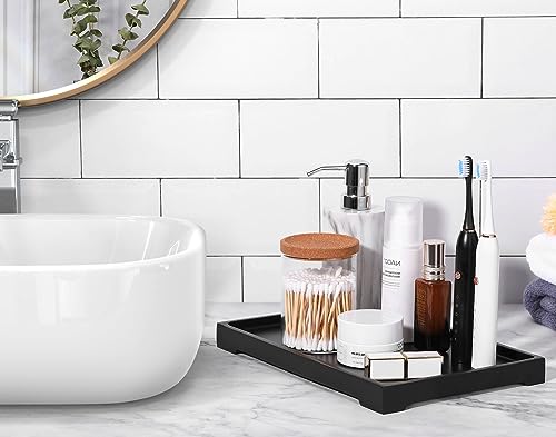 Image of Luxspire Vanity Tray, Bathroom Tray Toilet Tank Storage Tray, Resin Kitchen Sink Trays, Vanity Countertop Organizer for Candles Soap Towel Perfume Holder Dish Decorative Serving Trays -Large- Black