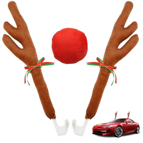 SEILETOO Reindeer Antlers for Cars Car Reindeer Antlers & Nose Christmas Car Decorations for SUV Vans Trucks Multiple Models