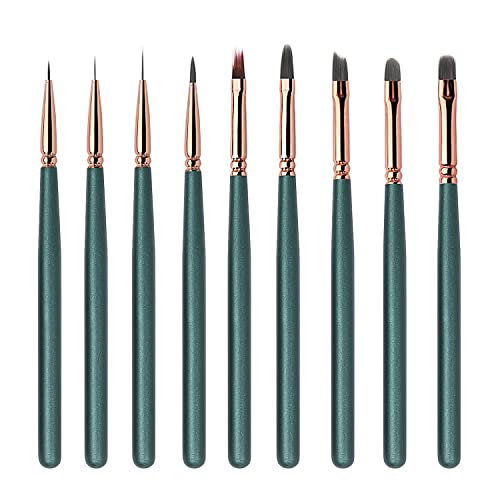 Nail Art Pinsel Set,9 Stück Nagel Pinsel,Nagellack Stift/Nageldesign Pinsel für Nail Art Pinsel für Gelnägel mit Nail Liner Pinsel für Home Use und Professional Nail Salon(Dunkelgrün) Cover