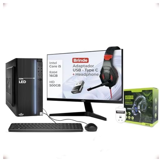 Computador Completo Intel Core i5 16GB HD 500GB + Headset + Adaptador USB-C Monitor 17" 4 Núcleos Super Turbo Pc Hdmi Teclado e Mouse Strong Tech