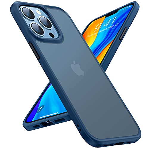 TORRAS Shockproof Compatible for iPhone 13 Pro Case, [Military-Grade Drop Tested] Translucent Matte Hard PC Back with Soft Silicone Edge Slim Protective Phone Guardian, Blue