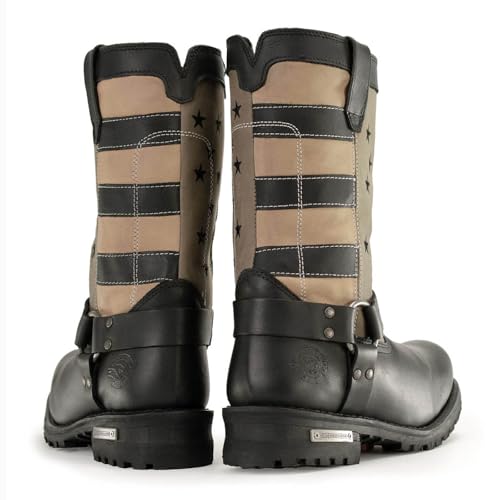 Milwaukee Leather Men's Stars and Stripes Black with Tan Motorcycle Rider Harness Boots MBM9045-102