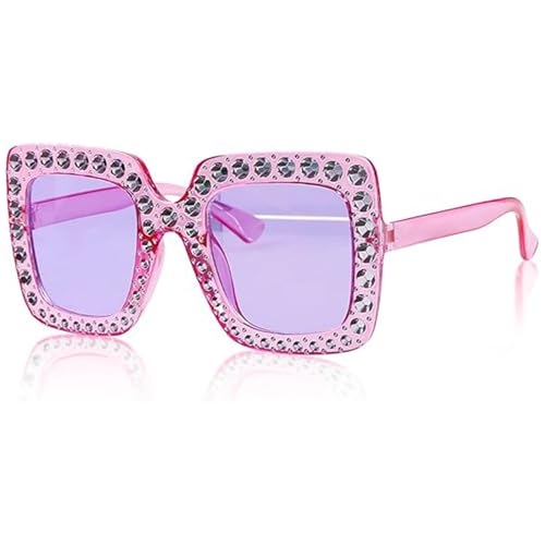 Gaomumu Oversized Rhinestone Sunglasses Square Diamond Glasses Fashion Thick Frames Retro Style for Beach Games Wedding Photo Shoots Party Dress-Up(Purple)
