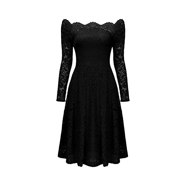 MISSMAY-Womens-Vintage-Floral-Lace-Long-Sleeve-Boat-Neck-Cocktail-Party-Swing-Dress MISSMAY Women's Vintage Floral Lace Long Sleeve Boat Neck Cocktail Party Swing Dress (Large, Black)