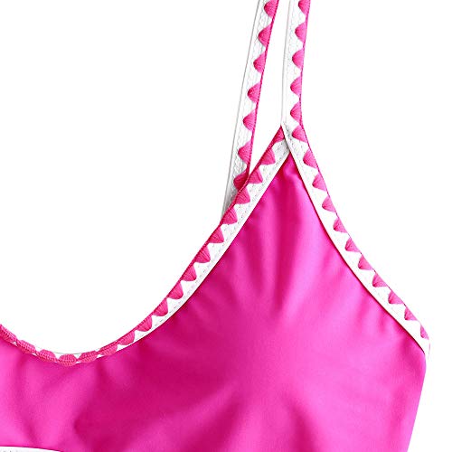 Zaful Women's Basic Two-Piece Contrast Trim Crochet Push Up Bikini Set Textured Spaghetti Straps Wire Free Bathing Suit(Large, Rose Red) #TOP3