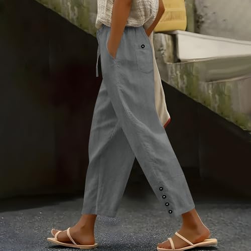 Women Summer Casual Linen Pants Boho Wide Leg Palazzo Pants Drawstring Beach Vacation Outfits Gauze Trendy Ladies Clothes2