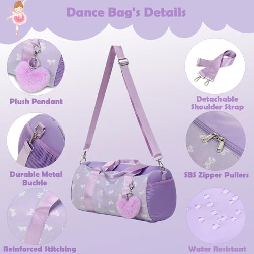 Dance Bag for Little Girls, Purple Soft Plush with Plush Pendant Ballet Gymnastics Sport Overnight Travel Sleepover Bags with Wet and Dry for Girls2