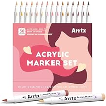 Arrtx Acrylic Markers Skin Tone 30 Colors,Brush Tip,Water Based Acrylic Paint Pens Paint Markers,Perfect for Glass Marking,Anime Drawing,illustration Sketching,Rock Painting,Stone,Canvas