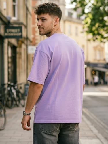 Image of LEOTUDE Men's Oversized Drop Shoulder Cool and Stylish Half Sleeve Round Neck Baggy Fit Graphic Printed Design Combo T-Shirt for Man's (Color Purple)