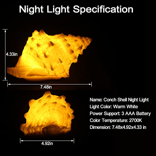 Conch Shell Night Light-Battery Powered Led Night Light For Kids Room, Auto Off Timer, Adults Bedroom Decor Nautical Lighting, Beach Themed Lamp Suitable For Baby Nursery, Home Ocean-Nightstand Decor #TOP3