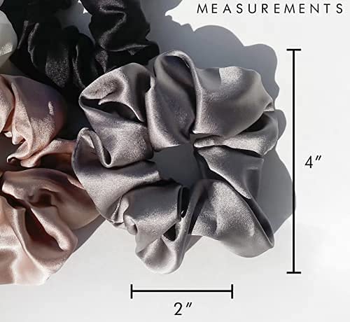 AP SALES Satin Hair Scrunchies for Women and Girls Ties Bands Pack of 4 | Black Grey White Special Wine | USA Multiple Pack|Scrunchy With Elastic Band (TYPE-A) 4
