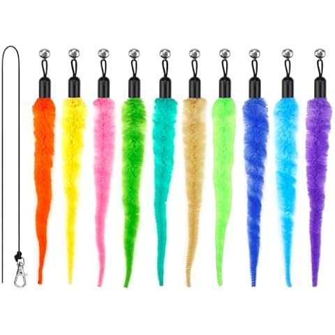 10PCS Cat Worm Toy for Cats, Cat Wand Toy Accessories, Cat Feather Toy Attachments Replacements, and 1PC Black String for Cat Fishing Pole Toy, Assorted Worm Cat Toy Teaser for Indoor Cats Kitten Cover
