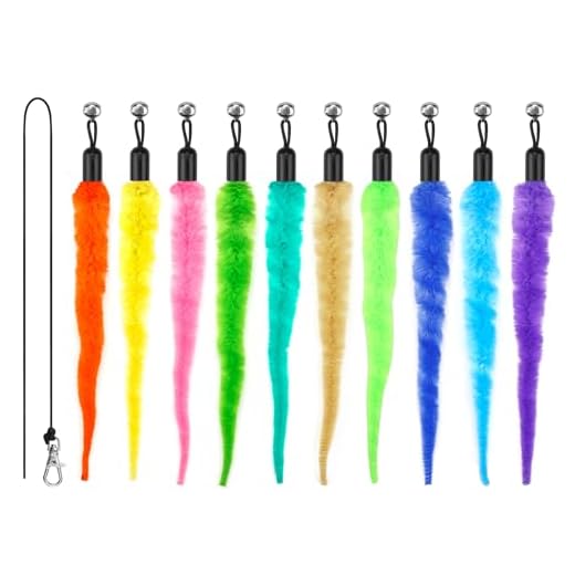 MeoHui Cat Wand Toys Refills, Cat Feather Toys Accessories, 10PCS Squiggly Worms Replacements and 1PC Replacement String for Cat Fishing Pole, Assorted Teaser Refills with Bell for Indoor Cats Kitten