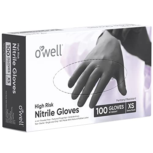 Owell Black Disposable Nitrile Gloves, 100 Ct | X-Small | Disposable Gloves Extra Small, 4Mil, Disposable Latex Free Gloves, Powder Free Food Safe Gloves, Medical Exam Gloves (100 Count) #TOP13