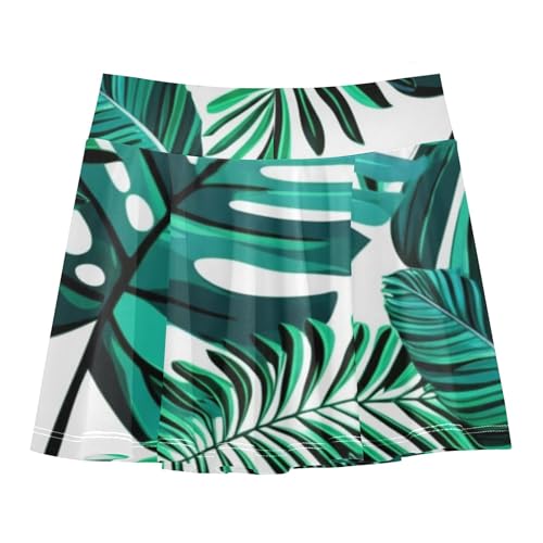 Joisal Athletic Shorts for Girls Skorts Tropical Leaves Teal Skirts with Shorts Fun Cute Little Girl 3t2