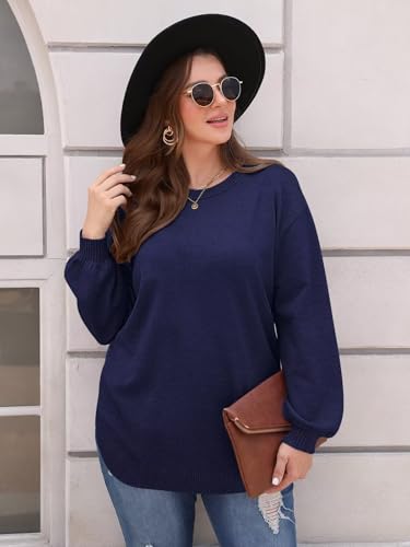 Image of BELAROI Plus Size Sweaters for Women Long Sleeve Shirts Loose Casual Oversized Tunic Sweater Fall Outfits Curved Hem M-5X