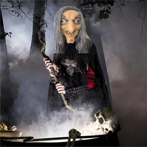 Utaomld Old Witch Mask with Logn Grey Wig Halloween Latex Scary Full Head Masks Adult Teens Women Horror Witches Cosplay Costume Headwear Party Props Skin Color by Utaomld - Used condition - Image 6