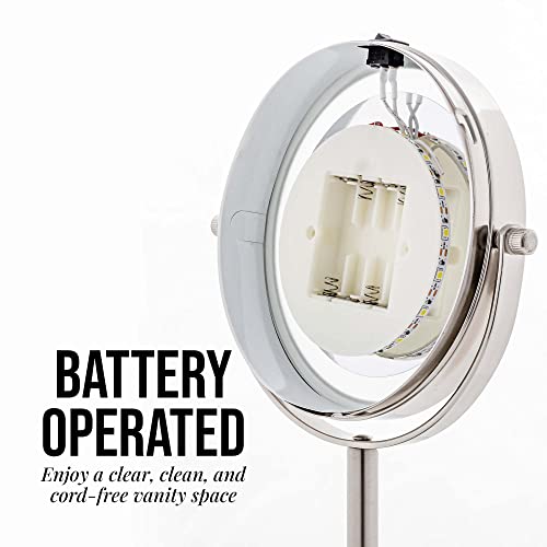 Image of OVENTE 6 inch Lighted Tabletop Round Vanity Mirror, Nickel Brushed MLT60BR1X7X