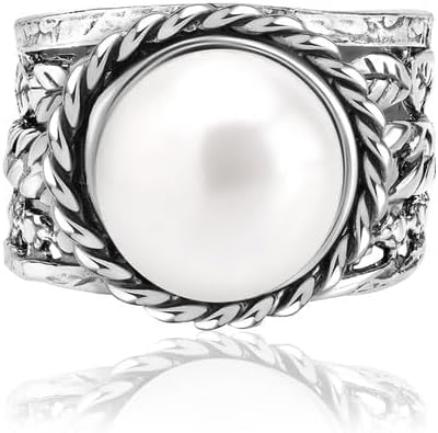 JEAN RACHEL JEWELRY 925 Sterling Silver Ring - Braid & Leaf Vintage Design with Pearl Statement Ring - Hypoallergenic, Lead and Nickel Free Rings for Women - Artisan Handcrafted Collection - Image 4