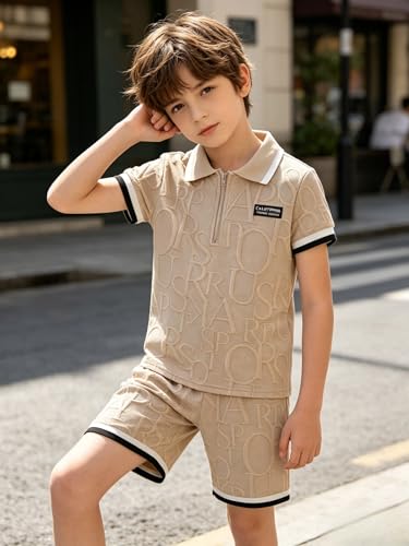 Image of Yoxindax Boys Clothes 2-Piece Casual Street Style Turn-Down Collar Half Zip Kids 4-12 Years Teen Boys Summer Outfits
