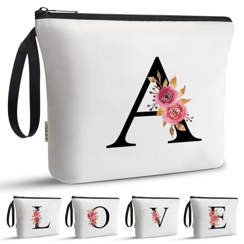 A-Z BAG Personalised Initial Makeup Bag with Floral Letter,Gifts for Women,Mum,Friend,Sister,Teenage Girls,Bridesmaid,Cosmetic Wash Bag & Toiletry Pouch,A