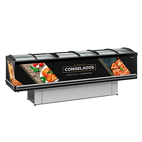 Ilha Expositor p/Congelados e Resfriados GESV-290CLPR Premium Preta Vidro Curvo Deslizante Gelopar -