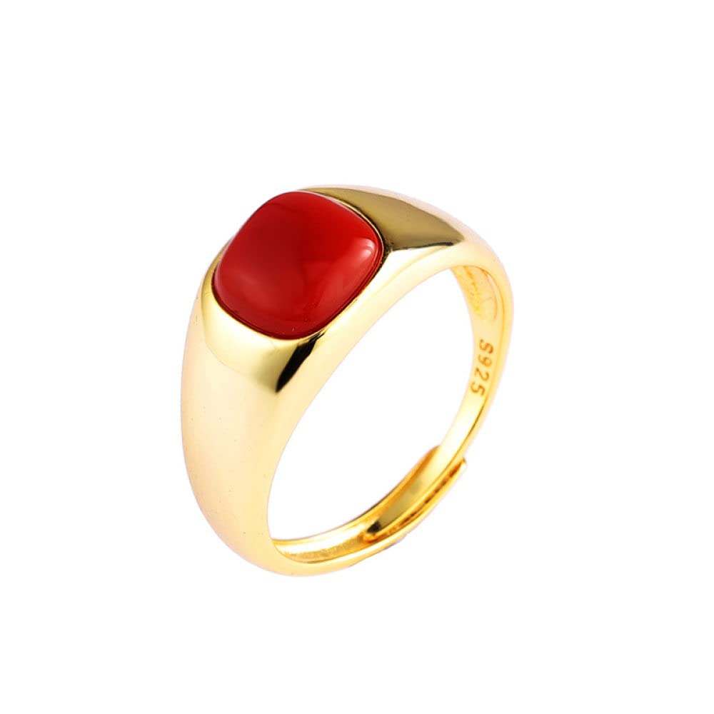 HGJH Anello Regolabile,Argento Sterling 925 Agata Rossa Meridionale Geometrica Quadrilatero Placcato Oro Anelli Regolabili Gemma Energia Fascino Gioielli da Sposa Regali per Uomo Donna