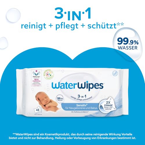 Foto von WaterWipes Original Baby Wipes, 720 Stück (12 Packungen), 99,9 % Wasser, 3-in-1-Reinigung, Pflege, Schutz, parfümfrei, Verpackung kann variieren