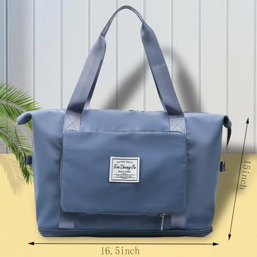 Travel Bag for Women Expandable Duffel Tote Weekender Overnight Bag Carry on Sports Gym Bag Waterproof Foldable Duffel (Blue)2