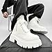 Psieicwm Men's Leather Lace Up Ankle Combat Boots With Side Zipper Chunky Heel Round Toe Lug Sole Soft Lightweight Footwear Streetwear Casual Outfits Daily Walks Urban Fashion (White,11)