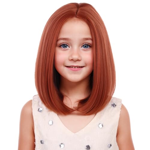 Image of Ginger Orange Bob Short Straight Wig Middle Part Halloween Women Wigs