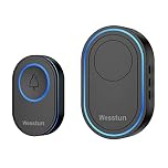 Wesstun Wireless Doorbell, IP67 Waterproof Plug in Doorbell Kits Operating at The Range of 300m with 39 Loud Melodies, 5 Levels Volume Adjust & LED Indicator, Easy Install at Home & Apartment, Black