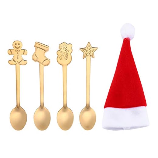 Ensemble De 5 Pièces Fête De Noël Cuillère De Dégustation Cuillère à Boire en Acier Inoxydable Cuillère De Noël Cuillères De Noël Portable Ensemble De Quatre Pièces