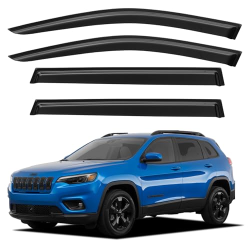 Image of Window Visors Rain Guards for 2014-2023 Jeep Cherokee, Out-Channel Window Vent Wind Deflectors Visors Shades for 14-23 Cherokee KL