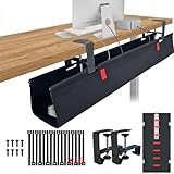 AHOMO,Under Desk Cable Management,No Drill 36',cord organizer,with Silicone Pads (No Scratch!)16 Cable Ties,Washable PE Honeycomb Base,Clamp/Screw Mount-Fits Any Desk 0-2.1',No Stinky Cardboard! Black
