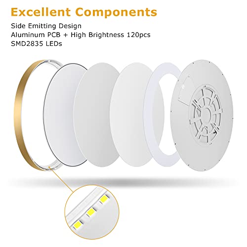 15.7Inch LED Ceiling Light Fixture Flush Mount, 32W(320W Equivalent), 3800LM, 5000K Daylight White, IP40, Flat Modern Round Ceiling Light for Bedrooms, Living Rooms, Bathrooms, Stairwells, etc.(Gold) by NELTBESIN - Image 3