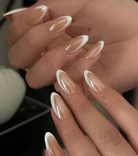 Artquee French Tip Press on Nails Short Nuts French Shine Almond ...