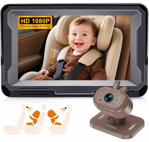 AMTIFO Baby Car Camera with Night Vision: 1080P HD Rear-Facing Backseat Camera, 4.3 Inch Display, 150° Wide-Angle, Real-Time Video for Newborns & Toddlers, Easy Install, Rabbit Design - Brown