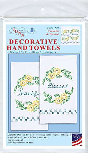 Jack Dempsey Needle Art Thankful & Blessed Decorative Hand Towel Pair Small