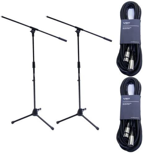 VRT Pro Audio Mic Boom Stand Tripod Height Adjustable Pair w/ 20' XLR Cable Pair